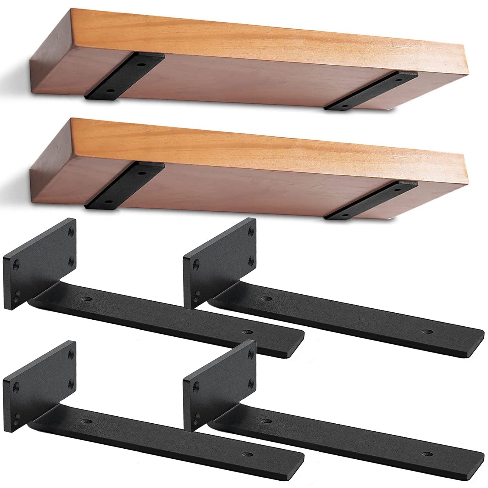 4 Piezas Soporte Estanteria Pared, Soporte Balda Flotante, Soportes de Estante Industriales Resistentes, Capacidad de Carga 70 Kg (Negro, 25cm)