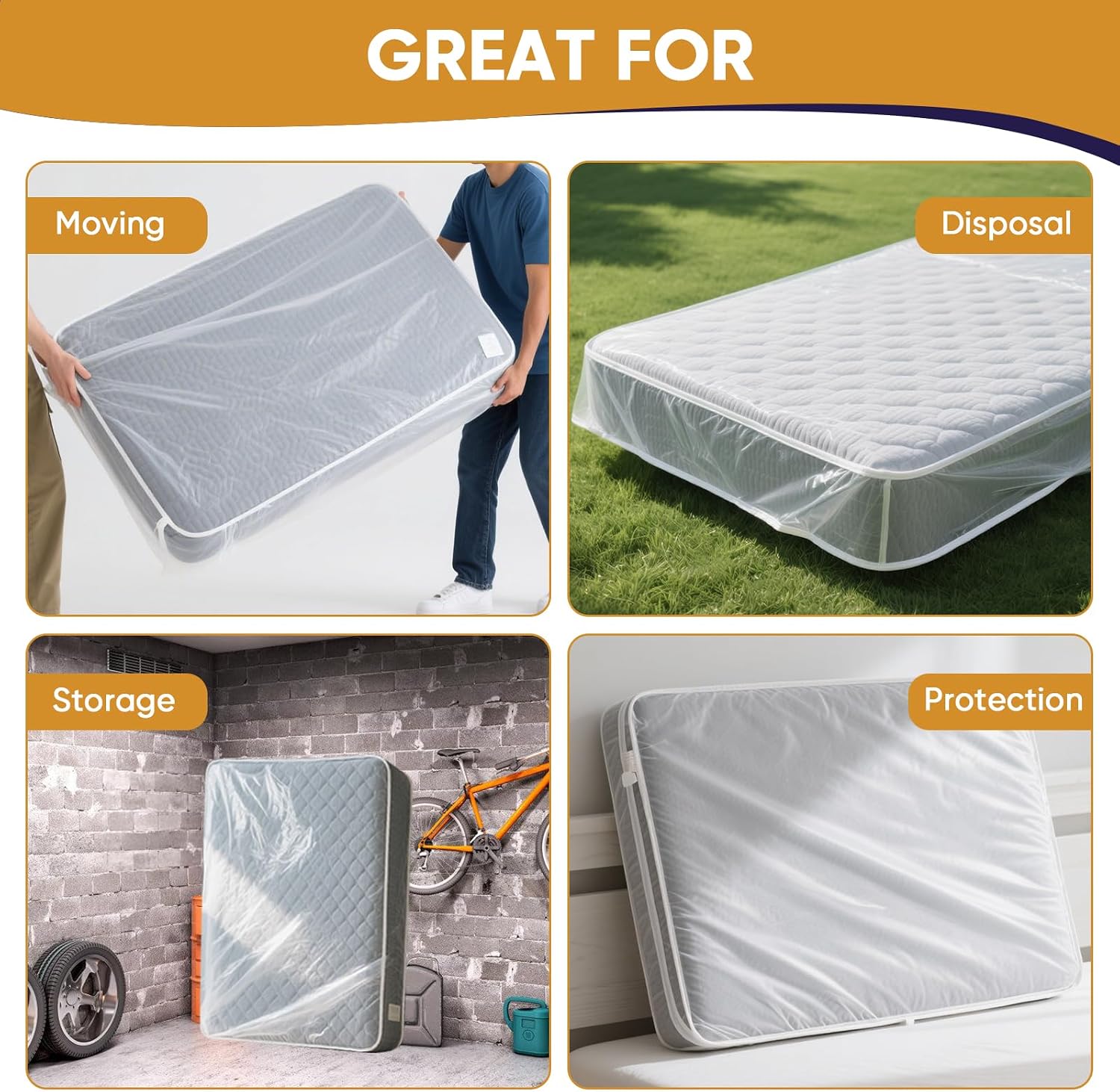 King/Cal King Mattress Bag for Moving and Storage,Waterproof Plastic Mattress Cover for Disposal and Protection