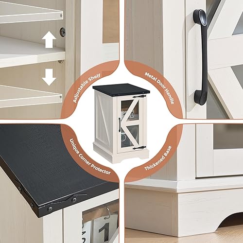 Miniatura 7 de Juego de 2 mesitas de noche estrechas, mesa auxiliar de granja con almacenamiento de puerta de granero de cristal, mesitas de noche, mesitas de