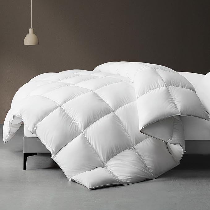 downluxe Goose Feather Down Fiber Comforter California King Size, All Seasons Duvet Insert California King, 3D Baffle Box Fluffy White Comforter California King with Corner Tabs, 104"x96"