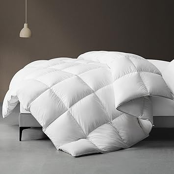 downluxe Goose Feather Down Fiber Comforter California King Size, All Seasons Duvet Insert California King, 3D Baffle Box Fluffy White Comforter California King with Corner Tabs, 104"x96"