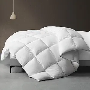 downluxe Goose Feather Down Fiber Comforter California King Size, All Seasons Duvet Insert California King, 3D Baffle Box Fluffy White Comforter California King with Corner Tabs, 104"x96"