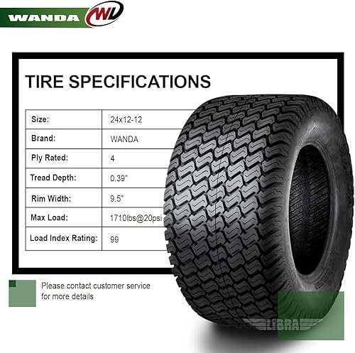 Miniatura 3 de WANDA Neumáticos de césped para corta césped 24x12-12 P3324 capas -juego de 2
