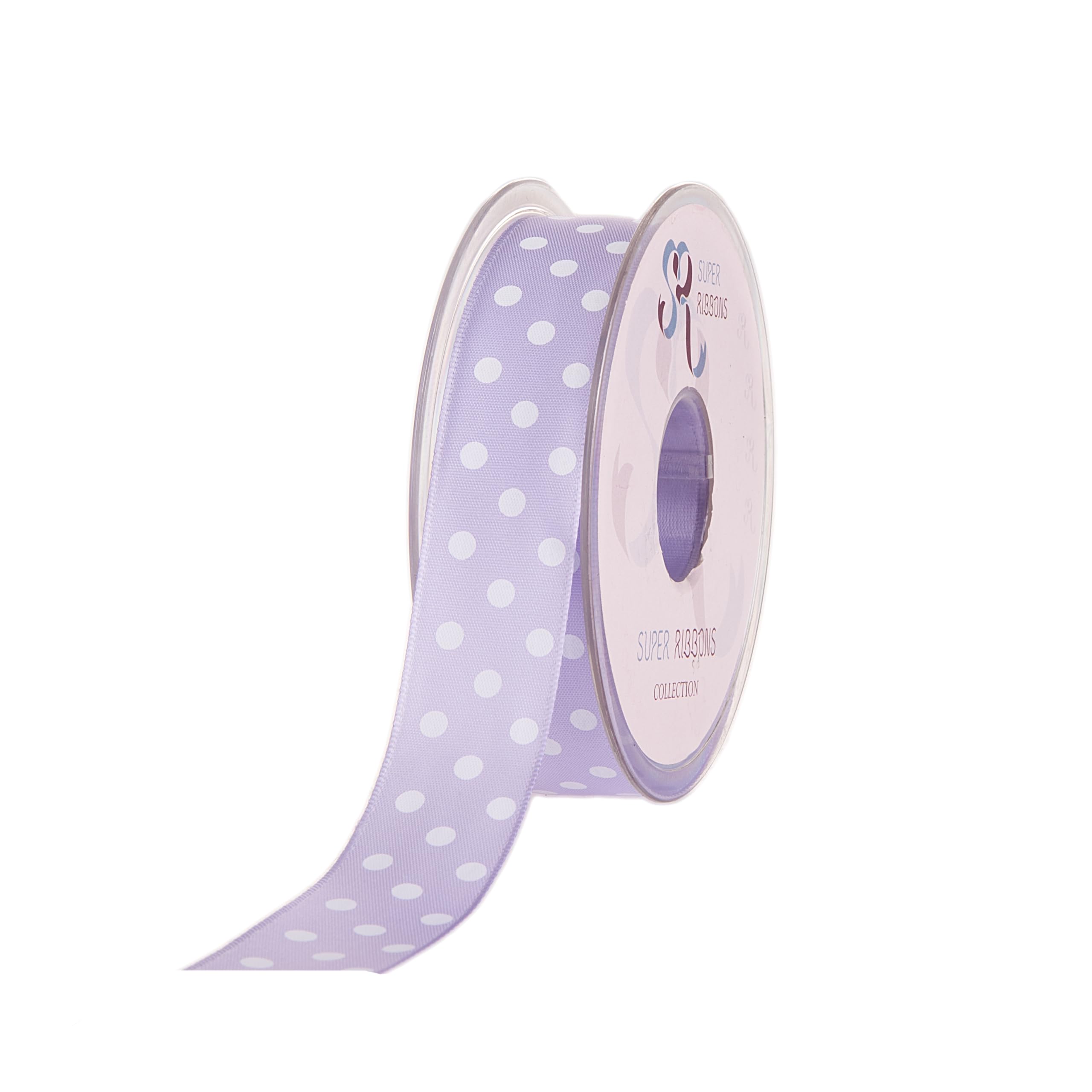 SUPER RIBBONS®™ Full Reel 25mm Polka Dot/Spotty Satin Ribbon, 20 Metres on Reel- Lilac