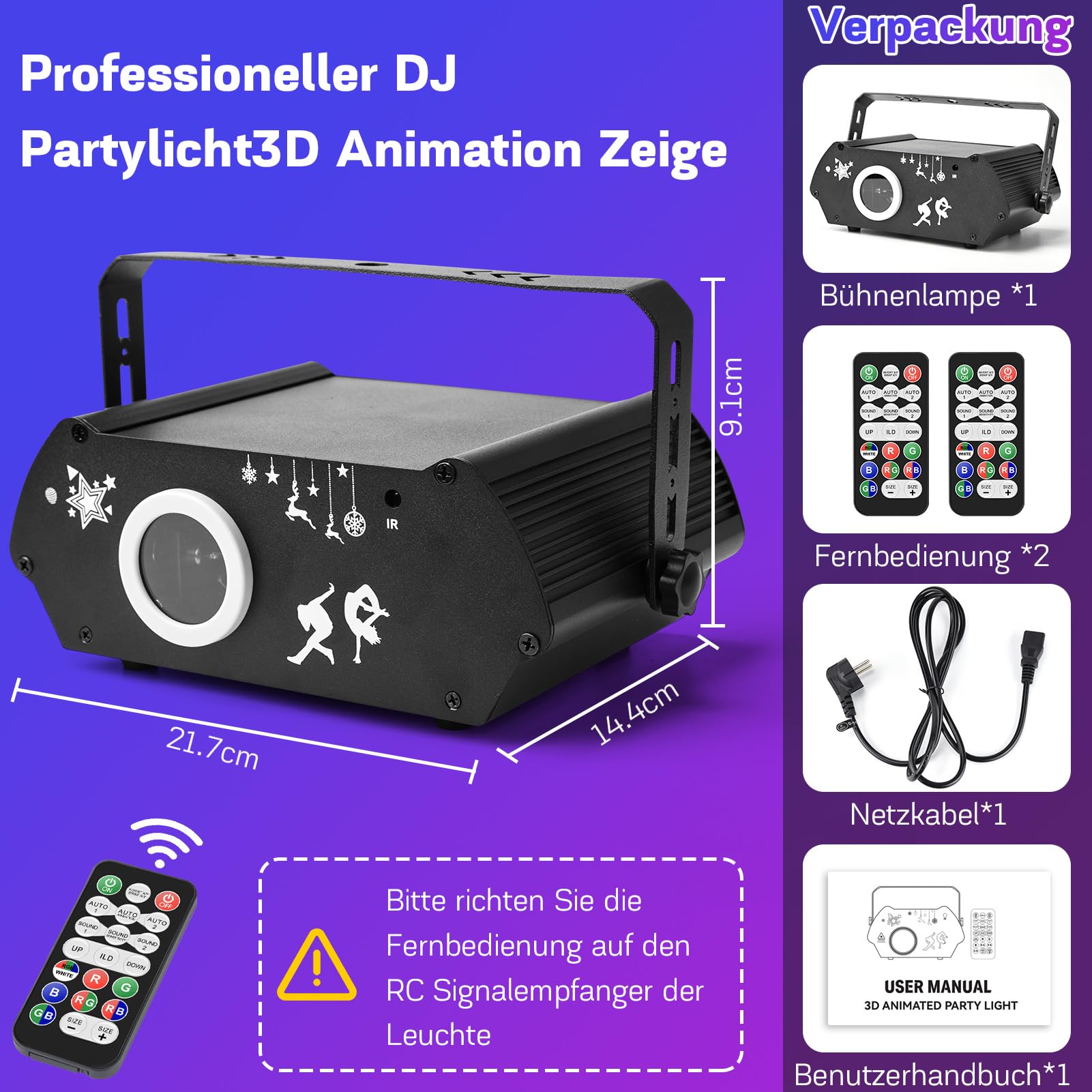 YIKANWEN Professionelle DJ Partybeleuchtung - 170+ 3D RGB Animationsscheinwerfer, soundaktiviert & DMX512, App-steuerung für Bühnenshows, Club-Disco