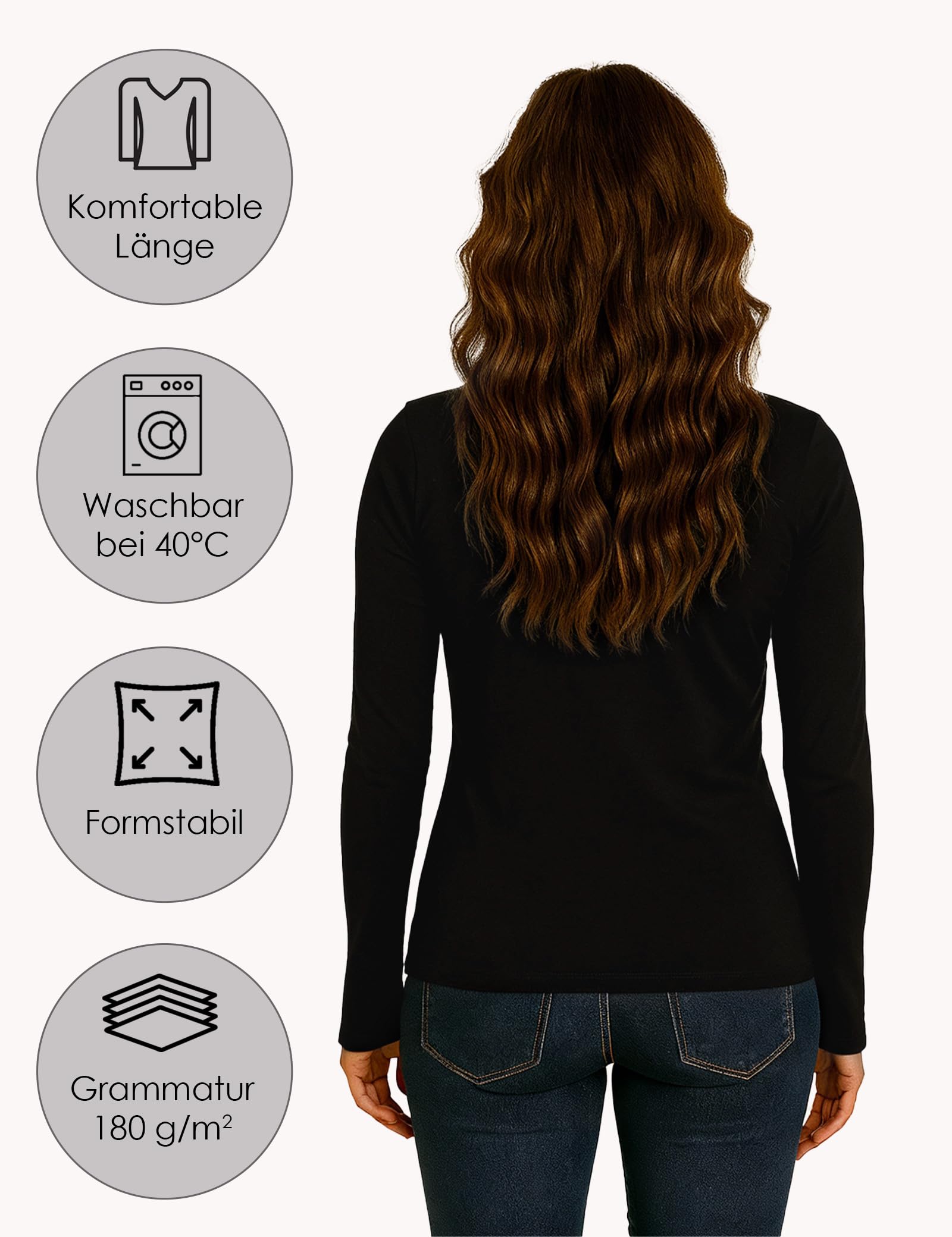 ALPIDEX Damen Langarmshirt 4er Set Basic Oberteil Einfarbig Frauen Stretch Shirt Unterhemd Untershirt Longsleeve Baumwolle Rundhals