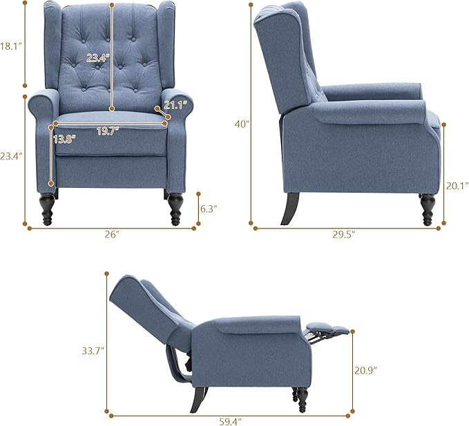 Sillón Reclinable Tela Azul 66x75x102 cm miniatura 2