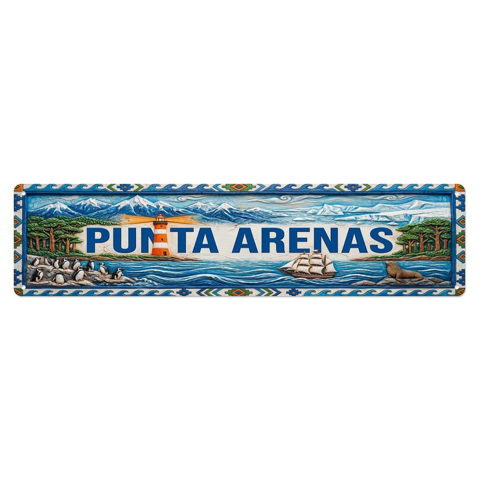 Cwbufd Vintage Style Vintage Punta Arenas Chile Flag Pattern Vintage Metal Tin Sign Plaque Wall Decor For Cafe, Club Bar, Office, Garden Metal Poster 4X16inch
