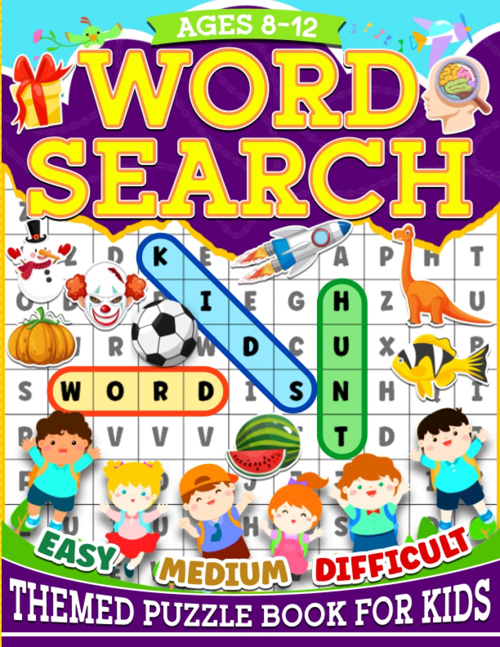Word Search For Kids Ages 8-12: 101 Themed Wordfind Puzzle Book Large Print - Easy To Hard Challenging And Educational Wordsearch Activity Book With