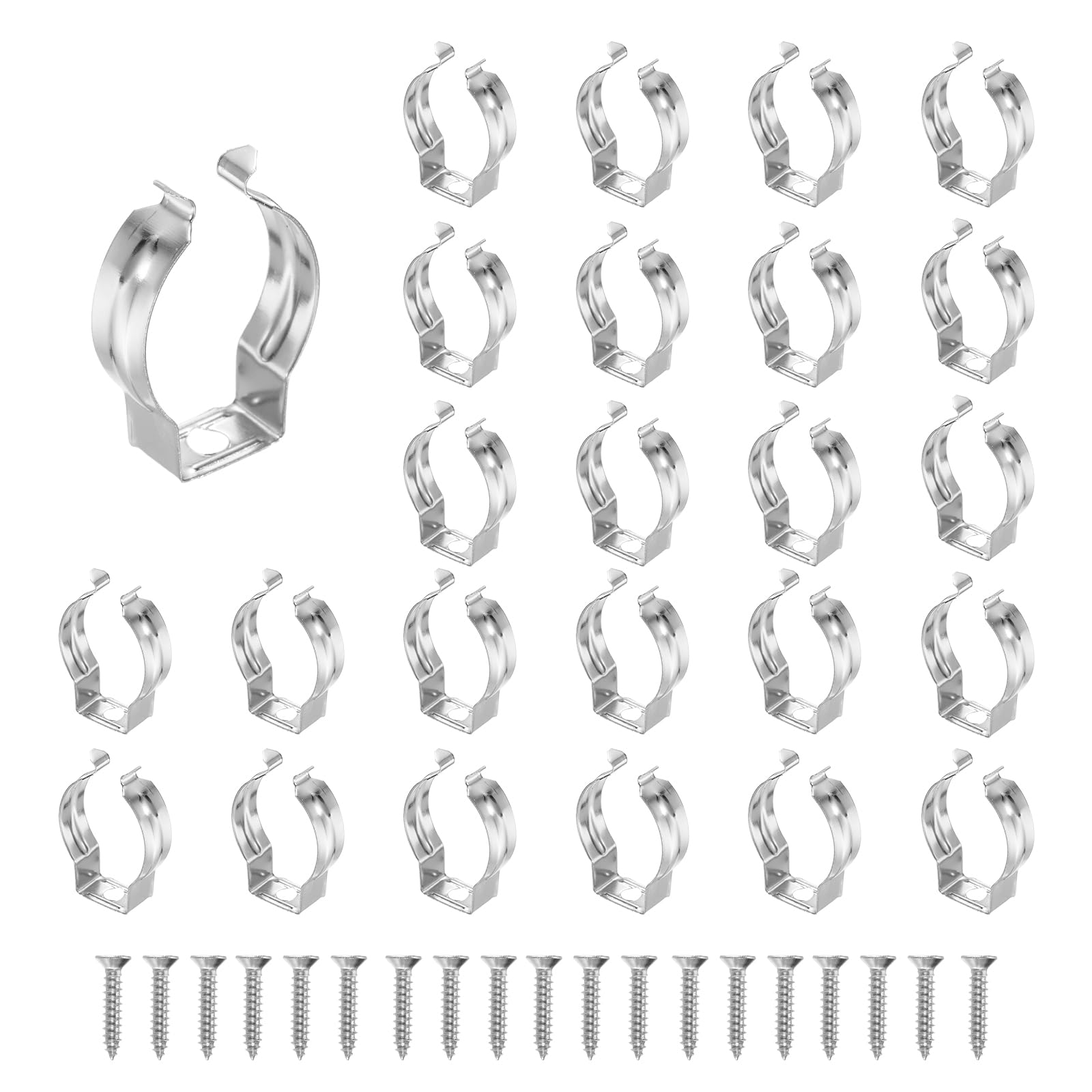 sourcing map T8 U Clips Holder Bracket Fluorescent Tube Light Fixture Steel Pipe Clamps with Screws for LED Bulbs Ceiling Lamp, Pack of 24