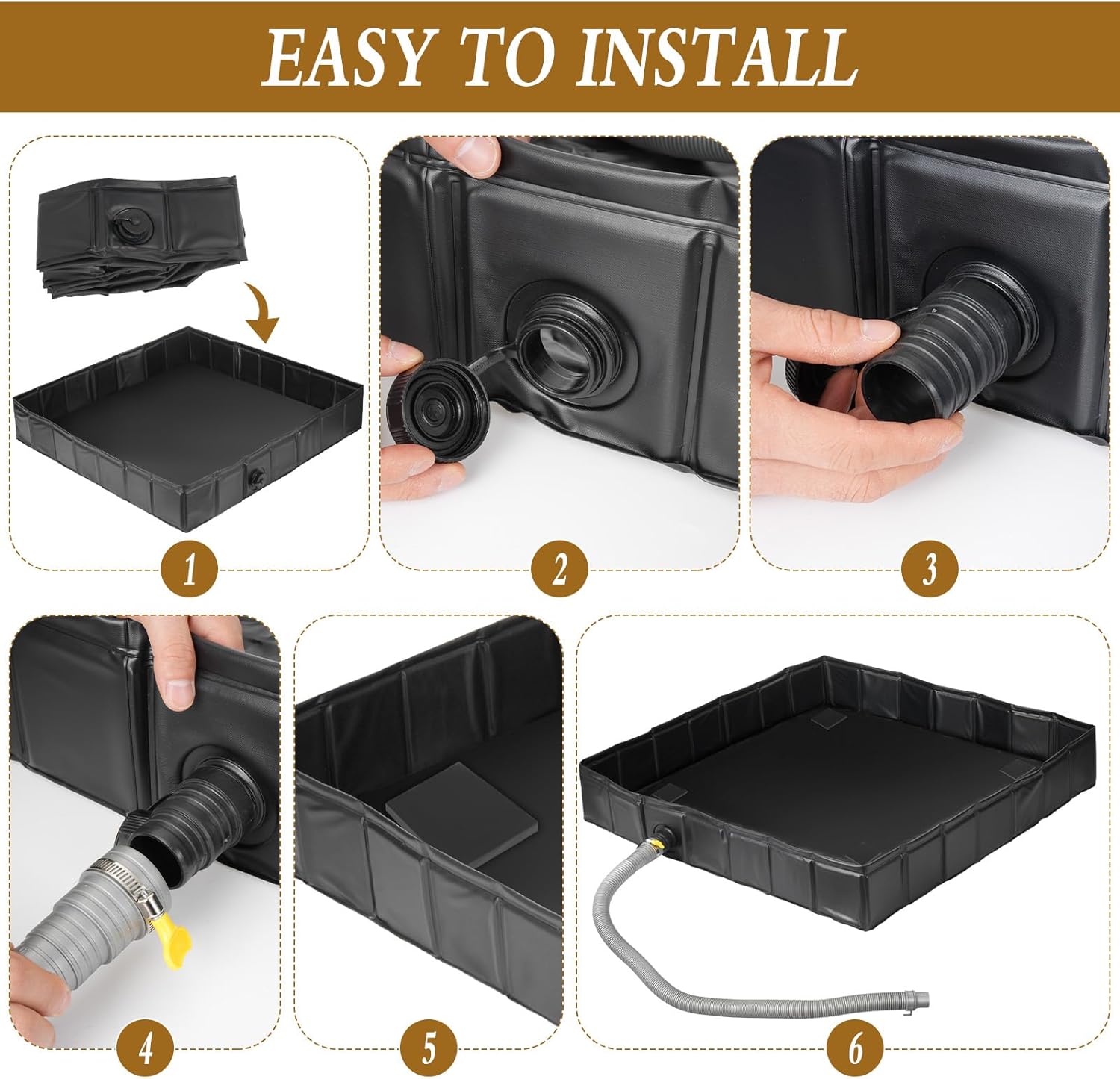 Foldable Washing Machine Pan, 31.5*31.5*4.7 Inch Washer Drain Pan with Drain Pipe & 4 Pcs Anti-Vibration Pad, Washer Tray for Floor Protection, Portable Leak-Proof Non-Slip Anti-Vibration Water-Proof