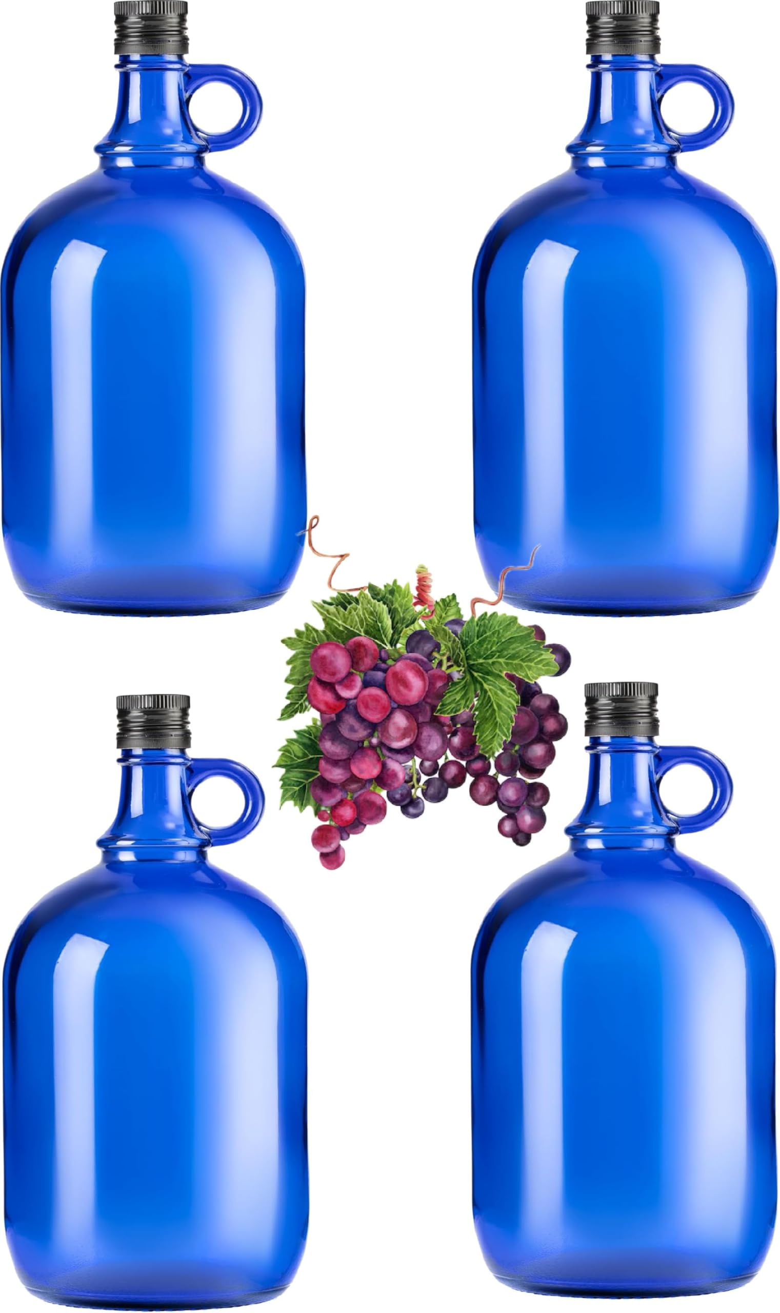 lilawelt24 2L blaue Flasche Weinballon Glasballon GÄRBALLON Weinflasche Likörflaschen Essig-Öl Flasche (4x 2L)