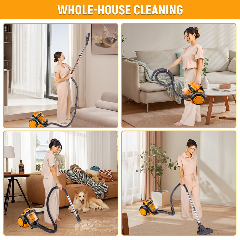 Hoteche Aspirador sin bolsa 2000W - amarillo, contenedor de polvo 3L, embalaje colorido