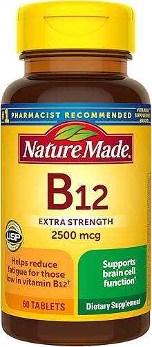 Nature Made Vitamina B12 extra fuerte de 2500 mcg, suplemento dietético para apoyo del metabolismo energético, 60 tabletas, suministro de 60 días