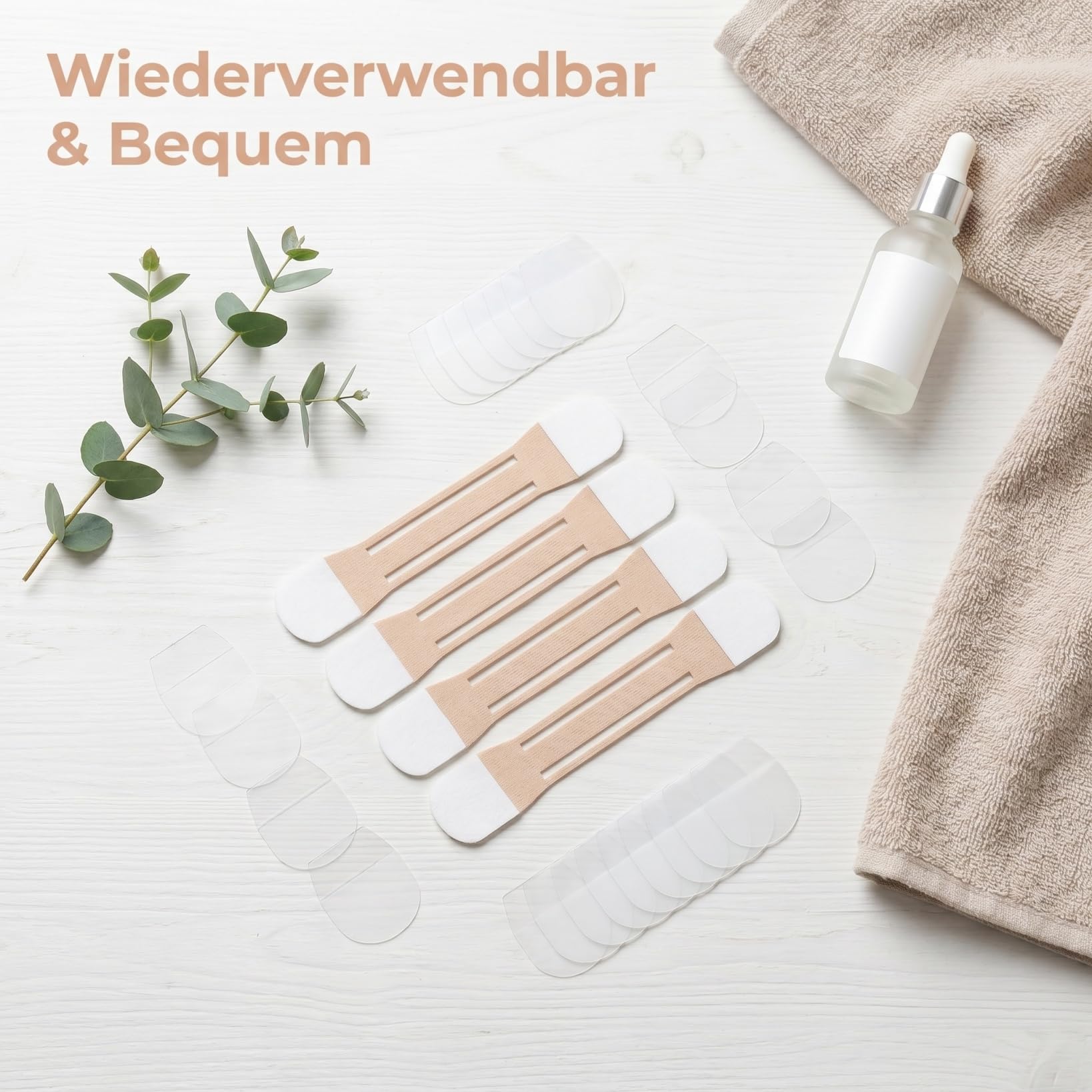 24-teiliges Halslifting-Set - Unsichtbares Nacken-Lifting Tape mit 4 elastischen Baendern, 20 Patches, Sofortiger V-Shape Effekt gegen Halsfalten, Doppelkinn, Wasserfest, Hautfarben