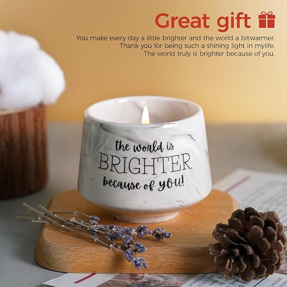 Candle Gifts for Women The World is Brighter Because of You Lavender Scent 6 oz Soy Inspirational Candles for Best Friend, Sister, Mom Birthday, Galentine's, Valentine's Day, Christmas Gifts