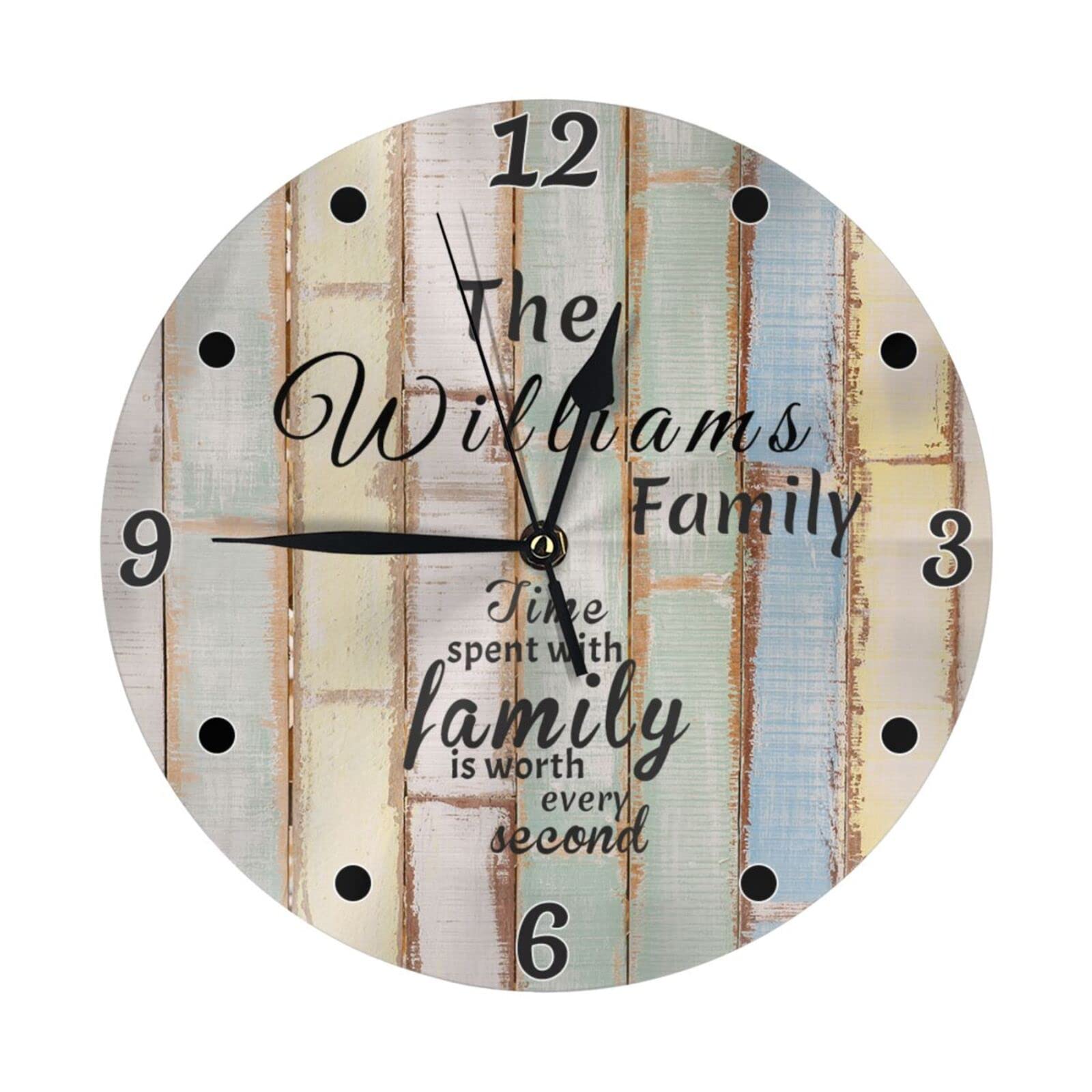 Custom Vintage Wooden Texture Wall Clock, Personalized Round Clock with Family Name, Last Name Clock, Customized Family Clock for Kitchen Living Room Bathroom Christmas Housewarming Gifts - 9.84 inch