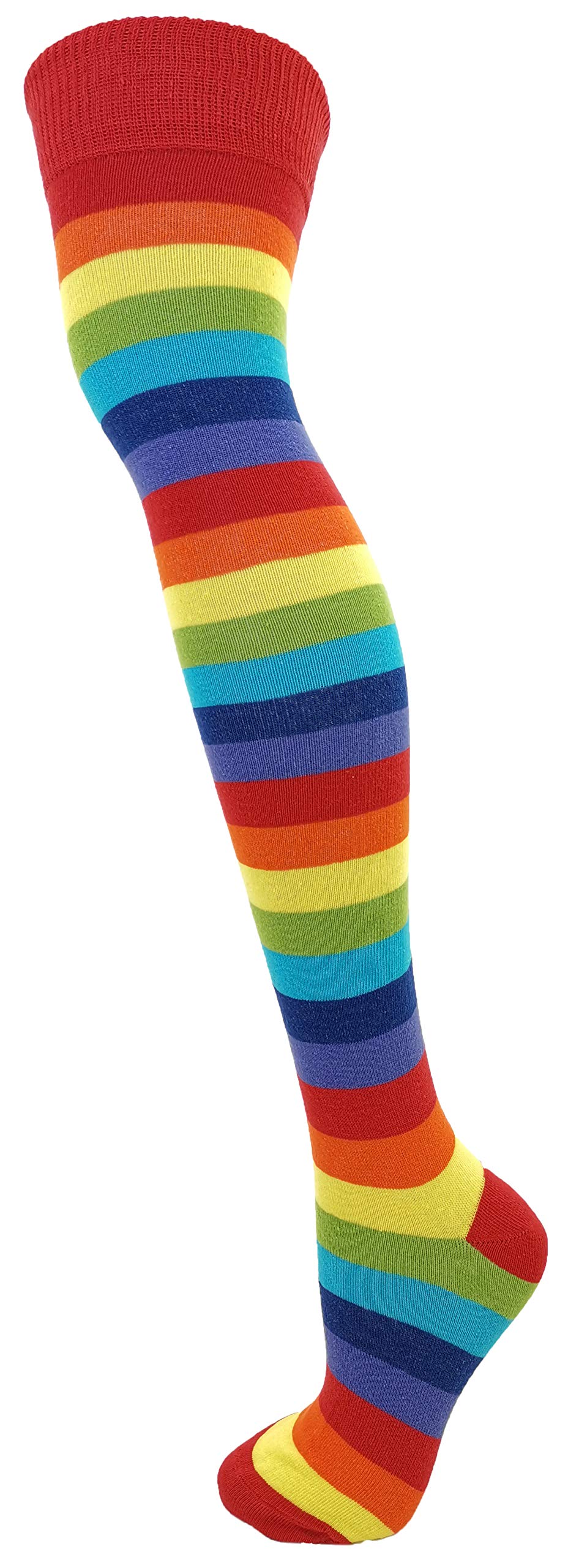 M Macahel Women's Red Rainbow Thick Striped Over The Knee Socks (Red Rainbow)