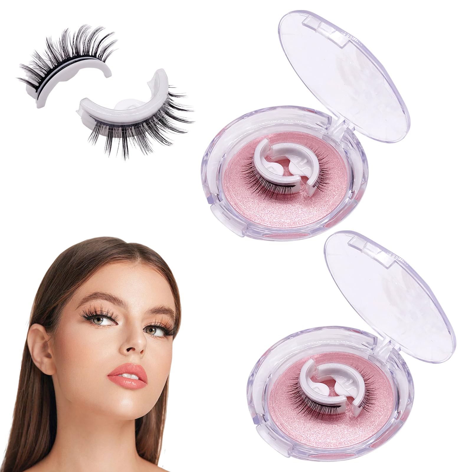 2 Pairs Self Adhesive False Eyelashes, Pre Glued Reusable Eyelashes, No Glue Needed Lashes, Beginner Eyelash Clusters for Women (Slender)