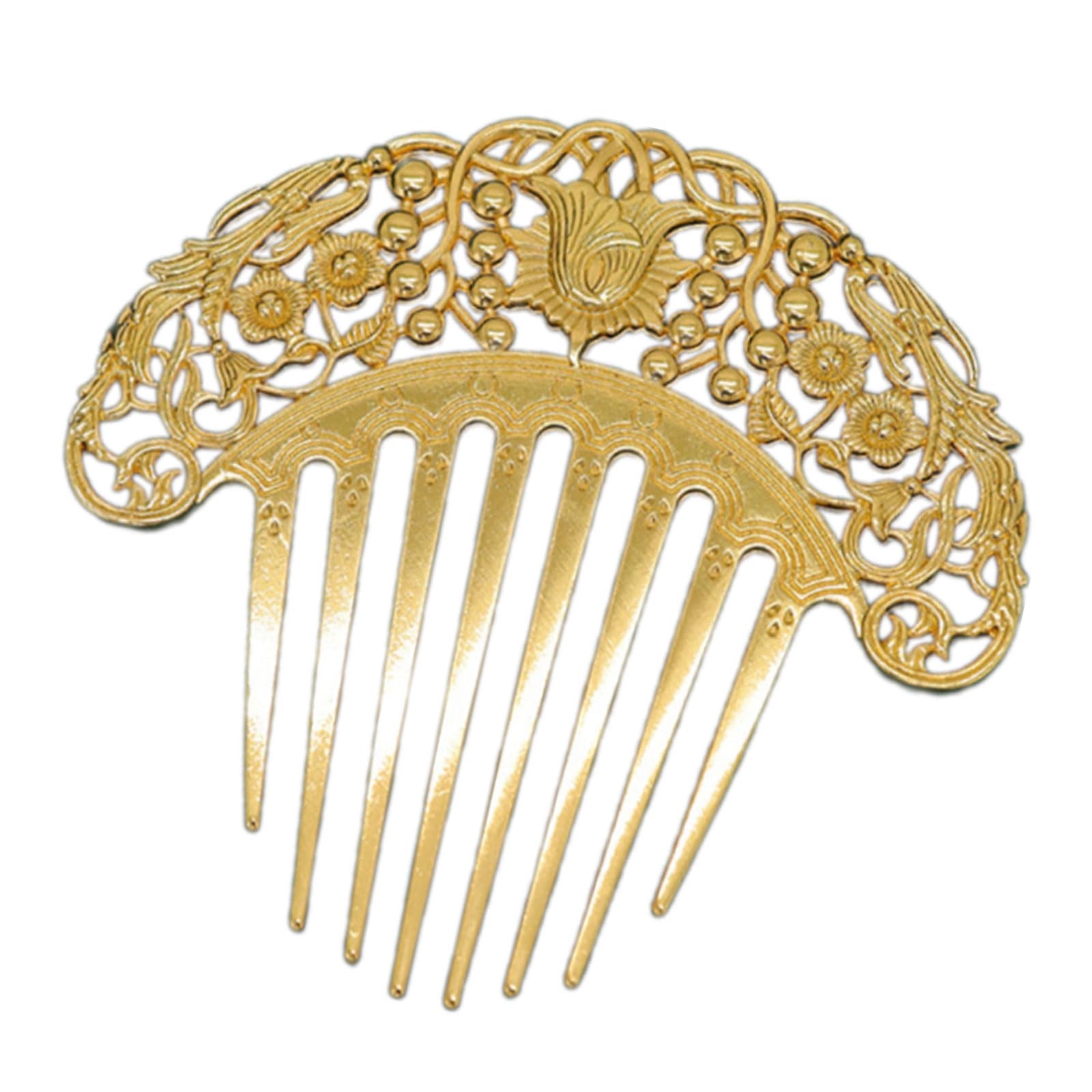 YUXITA Decorative Comb Shaped Hairpin Elegant Chinese Hair Stick For Women With Carvings Accent Metal Hair Accessory
