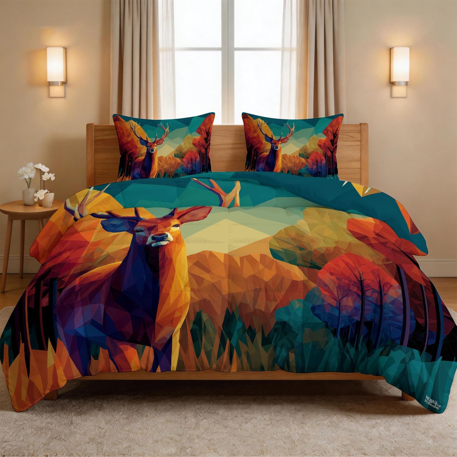 Couette 200x200 cm avec 2 taies d'oreiller motif abstrait orange géométrique pour lit double