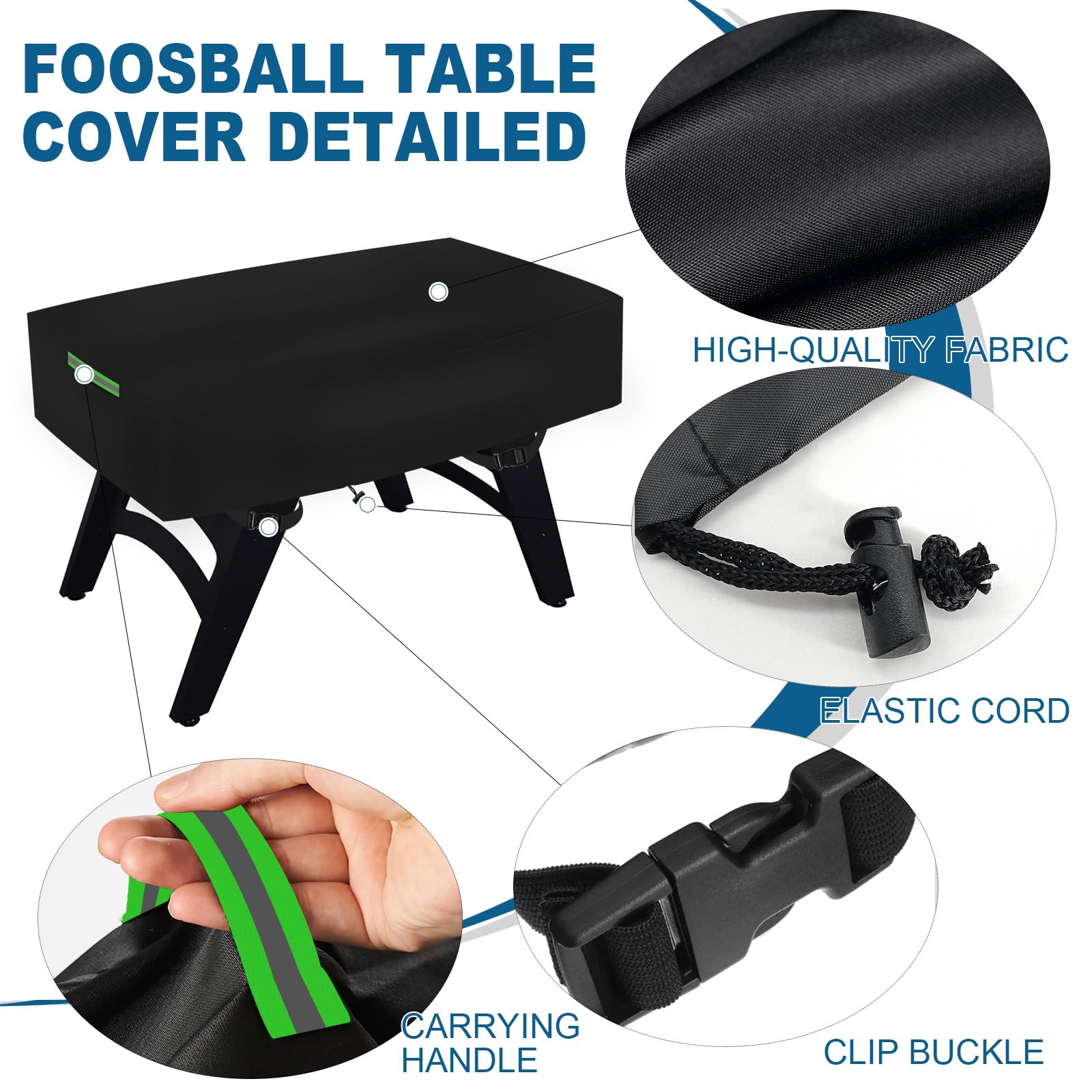Copertura per calcio balilla, copertura per Biliardino 600D con maniglie riflettenti, copertura protettiva per calcio balilla, 160 x 115 x 50 cm, impermeabile, anti-UV e antipolvere