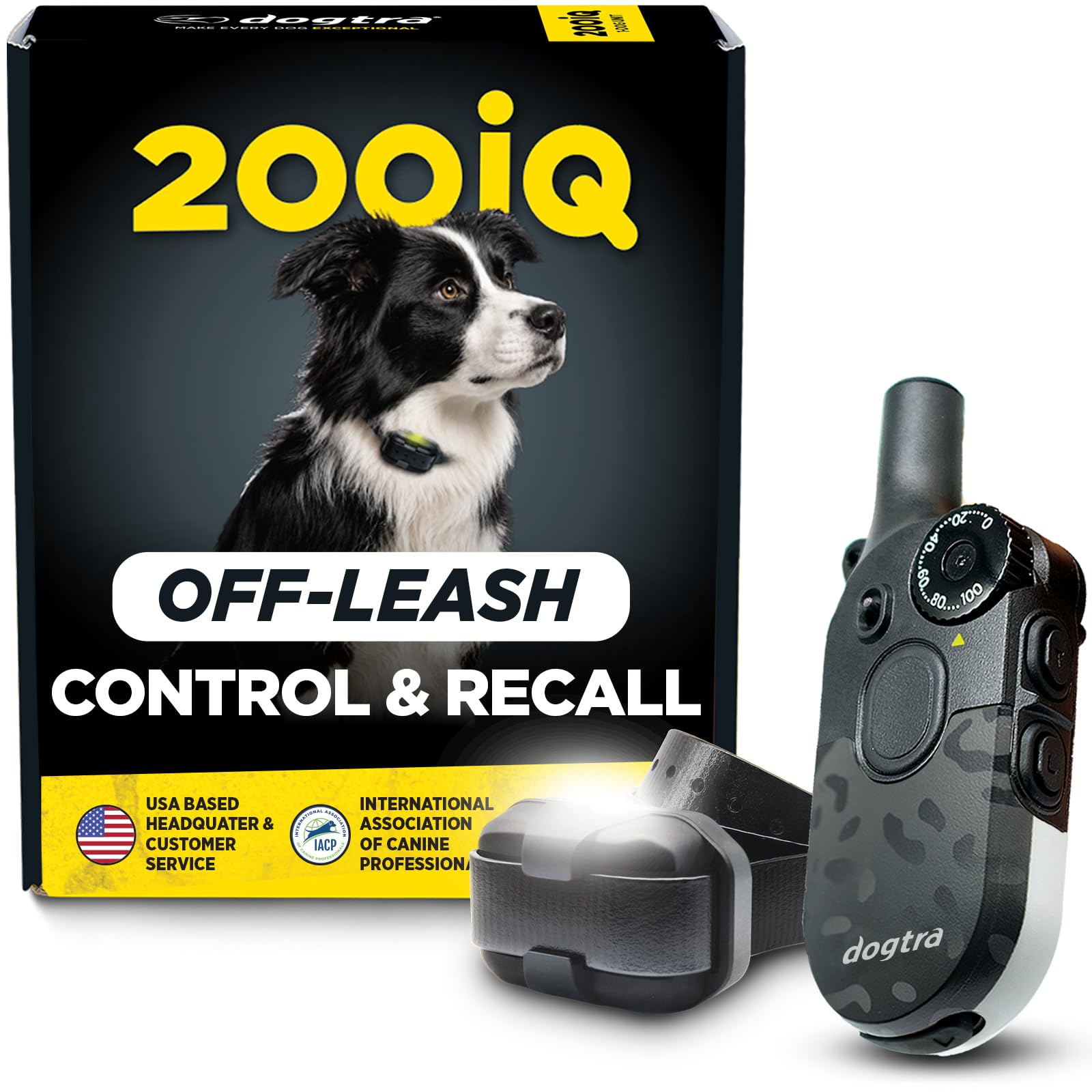 Dogtra 200iQ Remote Training E Collar – 100 Levels, Tone, Vibration, 1/2 Mile Range – Compact, Waterproof, One-Handed Control for Dogs 10 lbs+ – Lightweight Design for Daily Training – Black Leopard