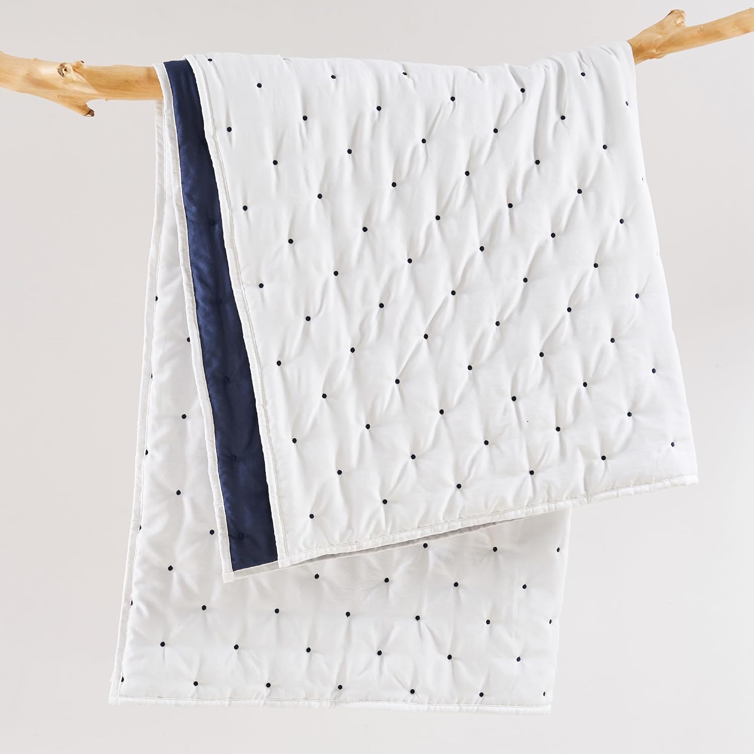 Levtex Home - Embroidered Swiss Dot - Throw - Dot - Navy and White - Quilted Throw (50x60in.) - Polyester - Image 4