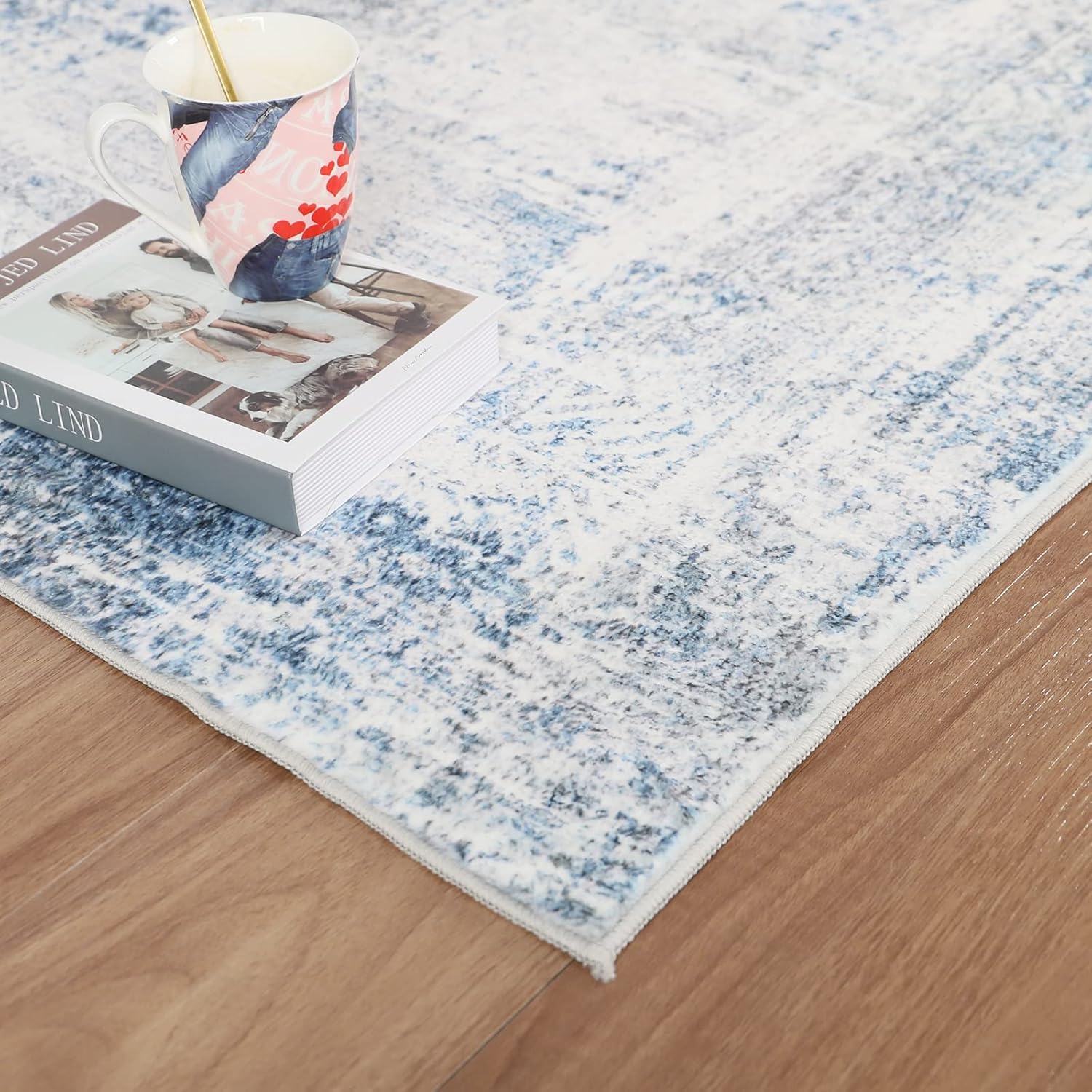 Dripex Abstract Indoor Area Rug, Washable 5x7 Blue Rug - Resist Stain & Non-Shedding, Non-Slip Bedroom Contemporary Area Rugs Fluffy Carpet for Living/Kids Room Kitchen, Mist Blue Floor Mats for Home