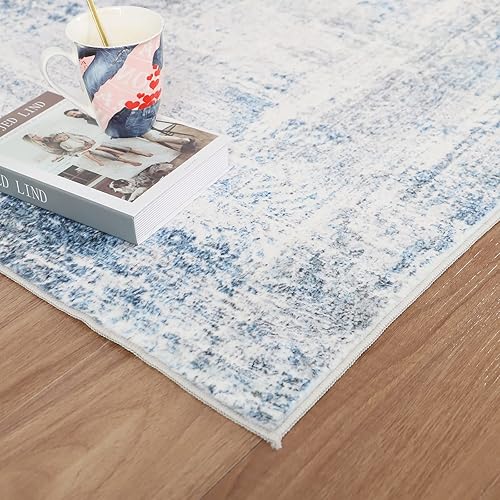 Miniatura 8 de Dripex Alfombra abstracta para interiores, lavable de 5 x 7 pies, color azul, resistente a las manchas y no se desprende, antideslizante para