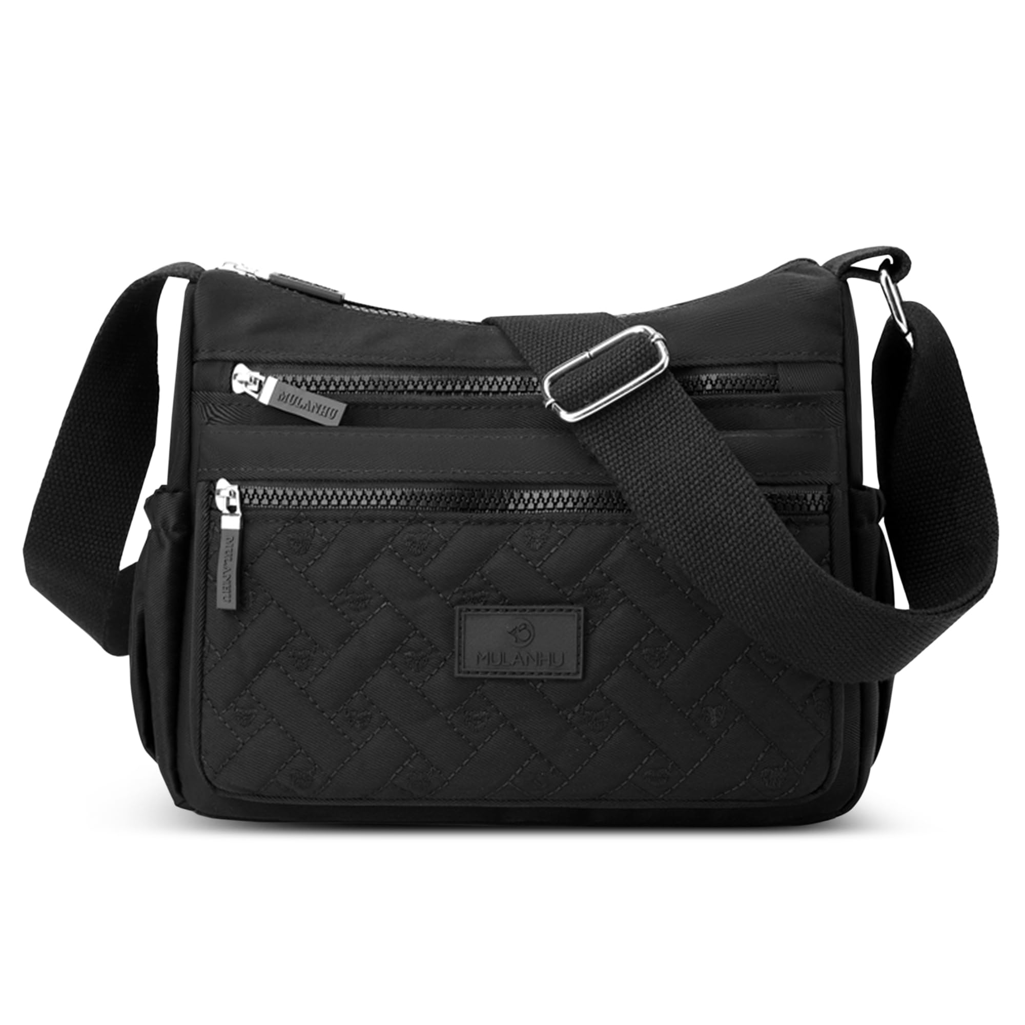 Femme Sac Bandoulière Multi-poches Sac Messenger Léger Résistant Polyester Sac à bandoulière pour Randonnée Voyages Noir