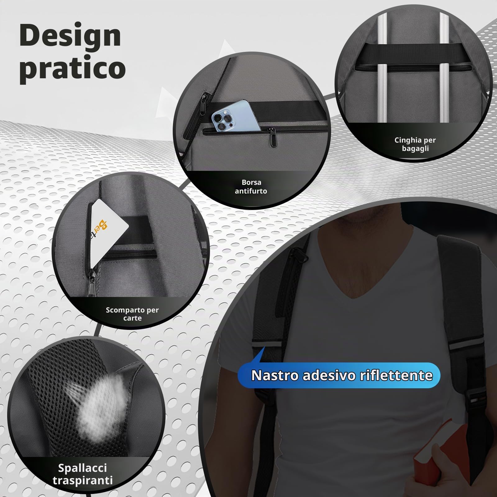 BERTASCHE Zaino Lunch Laptop 15,6 Pollici con Borsa Termica Isolata per Uomo e Donna, Zaino da Lavoro 2 in 1 per Università, Affari, Pendolari, Viaggi, Grigio