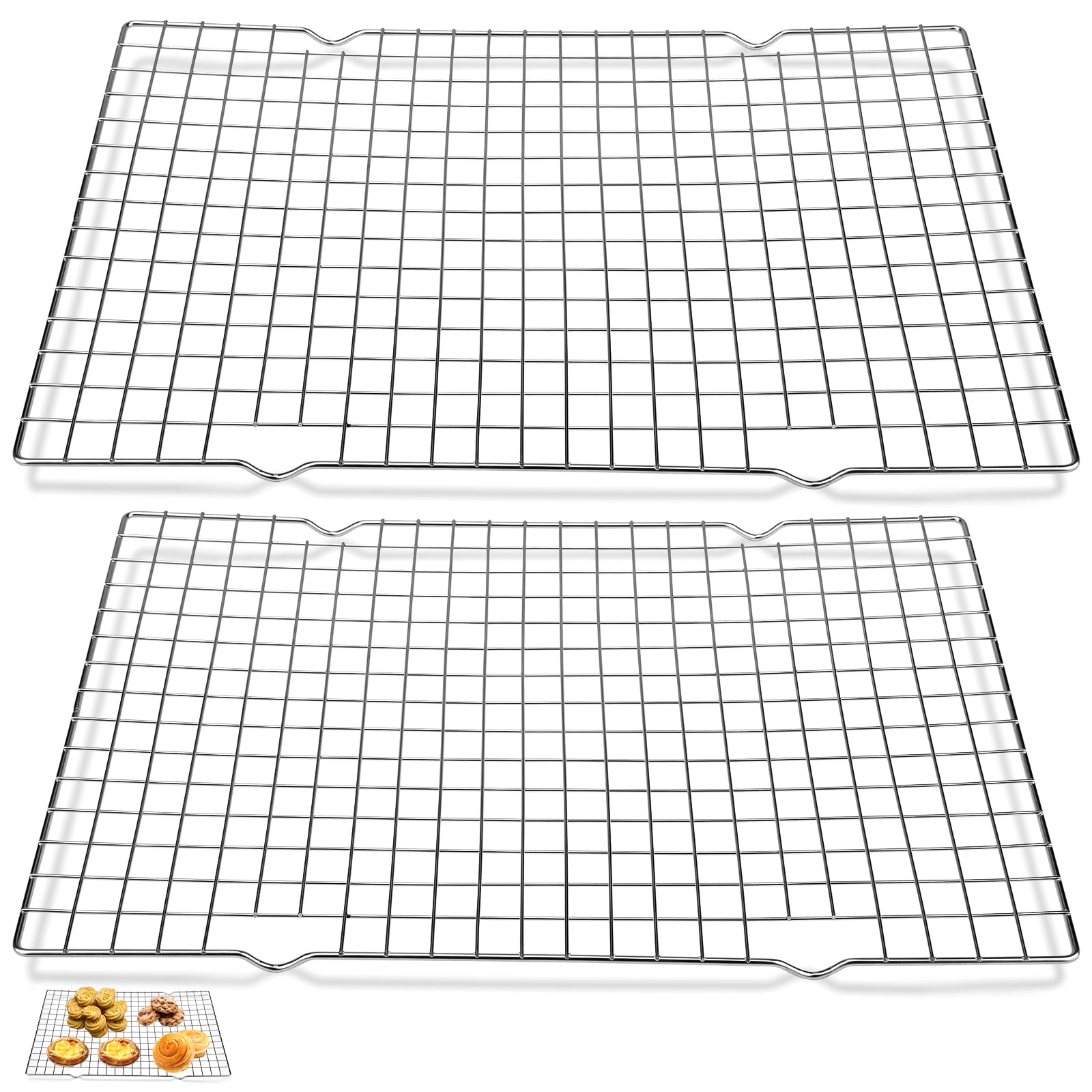 Samamoca 2 Pack Cooling Rack for Baking with Non-Stick Coating,36.5 X 25.4Cm,Silver,Stainless Steel Baking Rack,Cooling Racks for Baking, Grilling,Cooling, Roasting, Oven & Dishwasher Safe,Rust Free