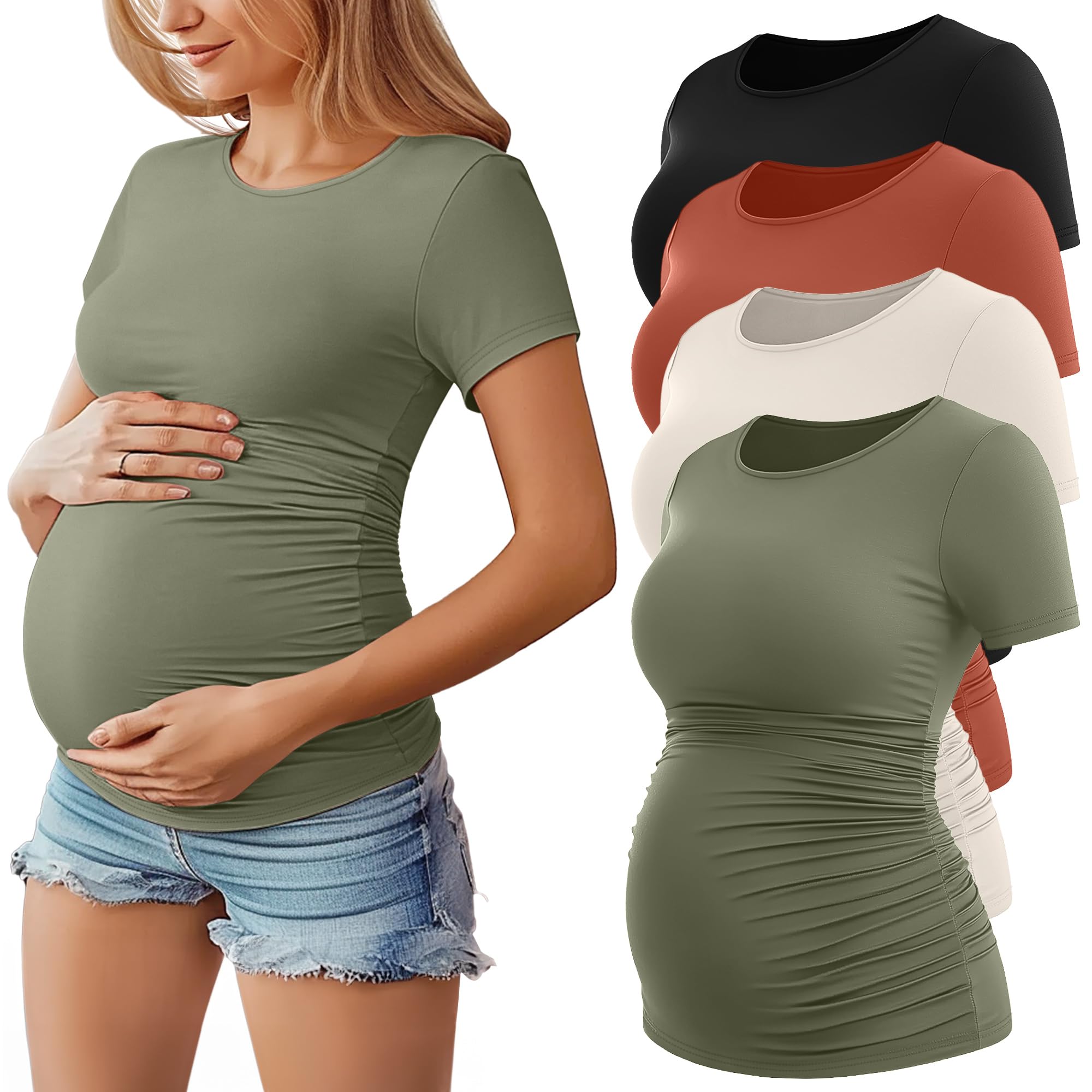 Huukeay 4 Pack Women's Short Sleeve Maternity Tops