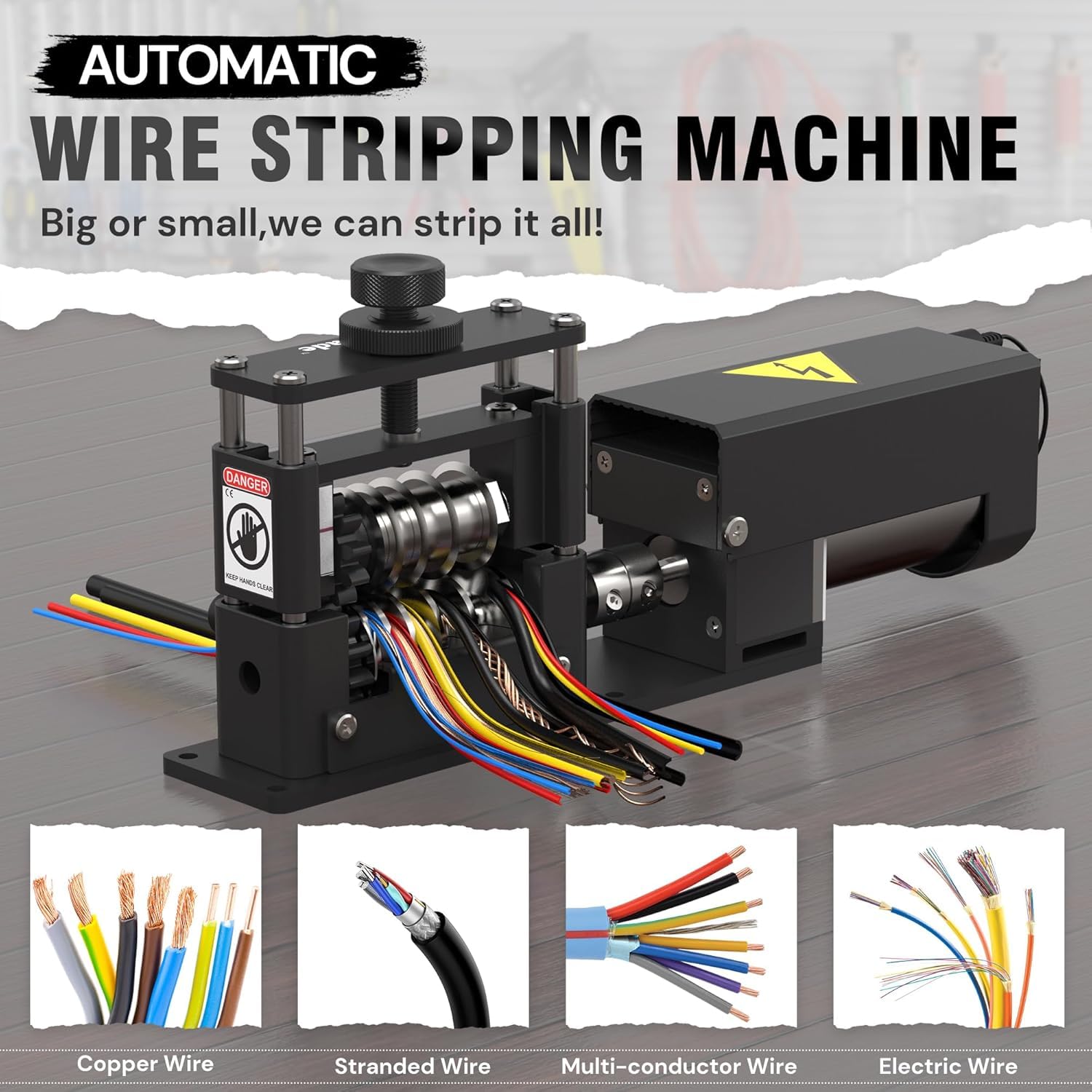 Máquina pelacables automática con motor mejorado, herramienta de pelado de cables eléctrico con 6 canales y 5 cuchillas de carburo para un reciclaje eficiente de alambre de cobre (250 MCM-14