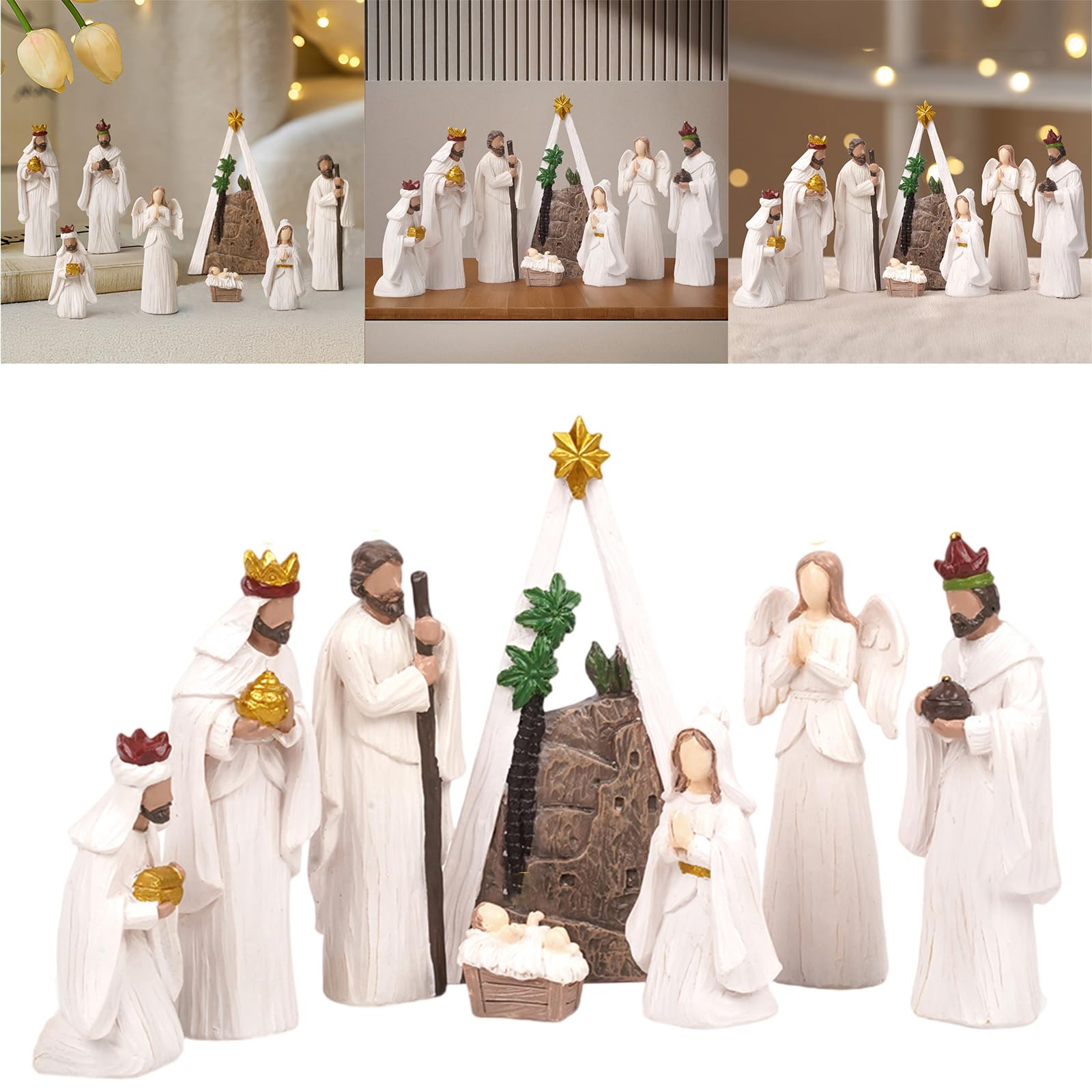 Presepe di Natale Figurine Resina Stabile Sacra Famiglia Set, Religioso Tavolo Decorazione Casa Vacanza Centrotavola Decor CPU Radiatore Sostituzione Laptop Scheda Grafica