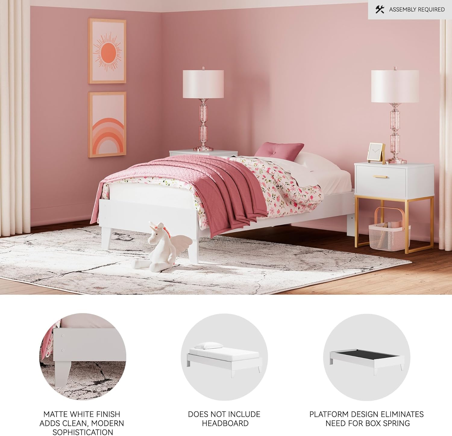 Signature Design by Ashley Socalle Coastal Twin Platform Bed with Metal Slats, No Box Spring Needed, White