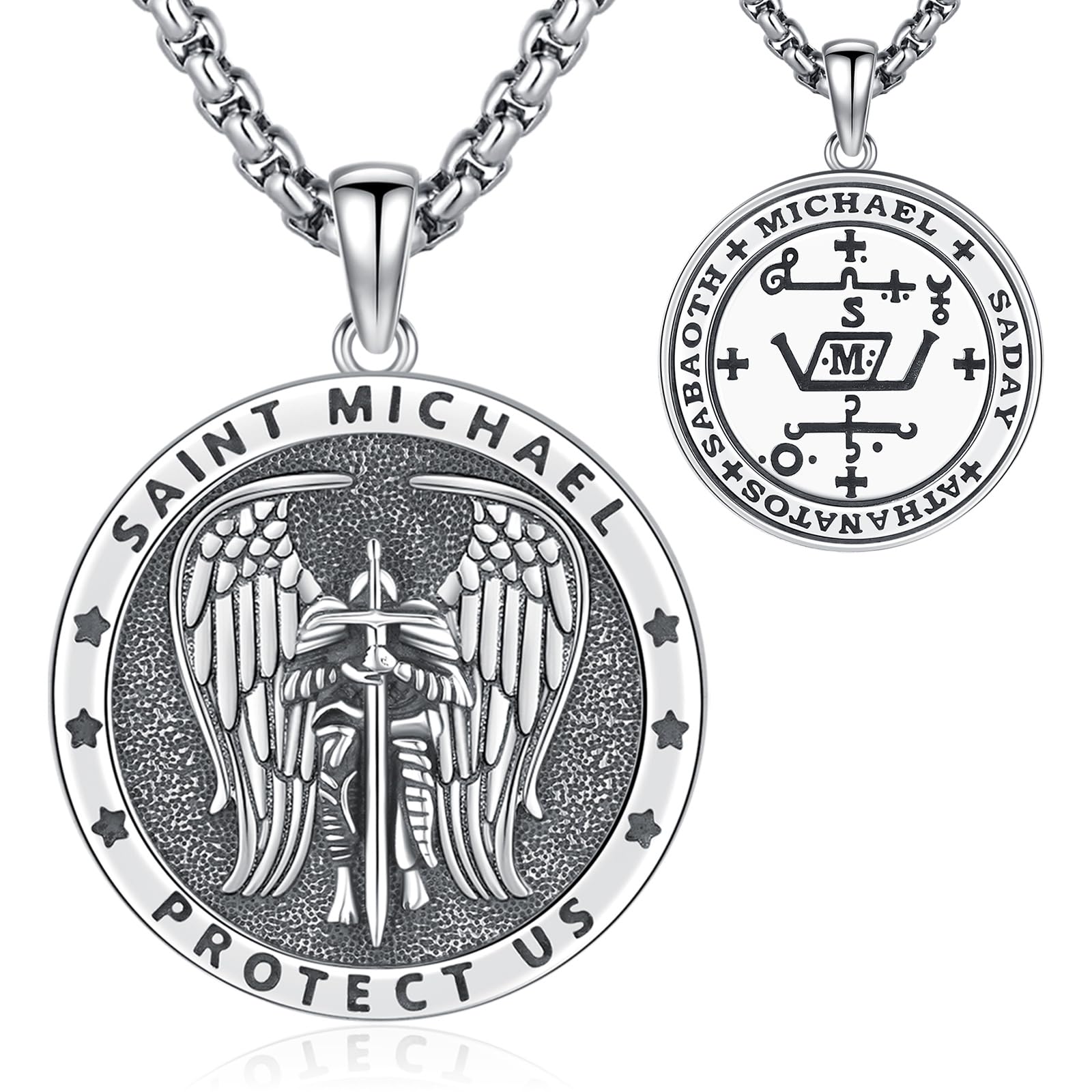 EusenseCollar San Miguel Arcangel/San Cristóbal/Crucifijo/Santa Virgen María Colgante Plata Esterlina 925 Protección Angel Guardian Amulet Regalo Bisutería para Hombre Mujer