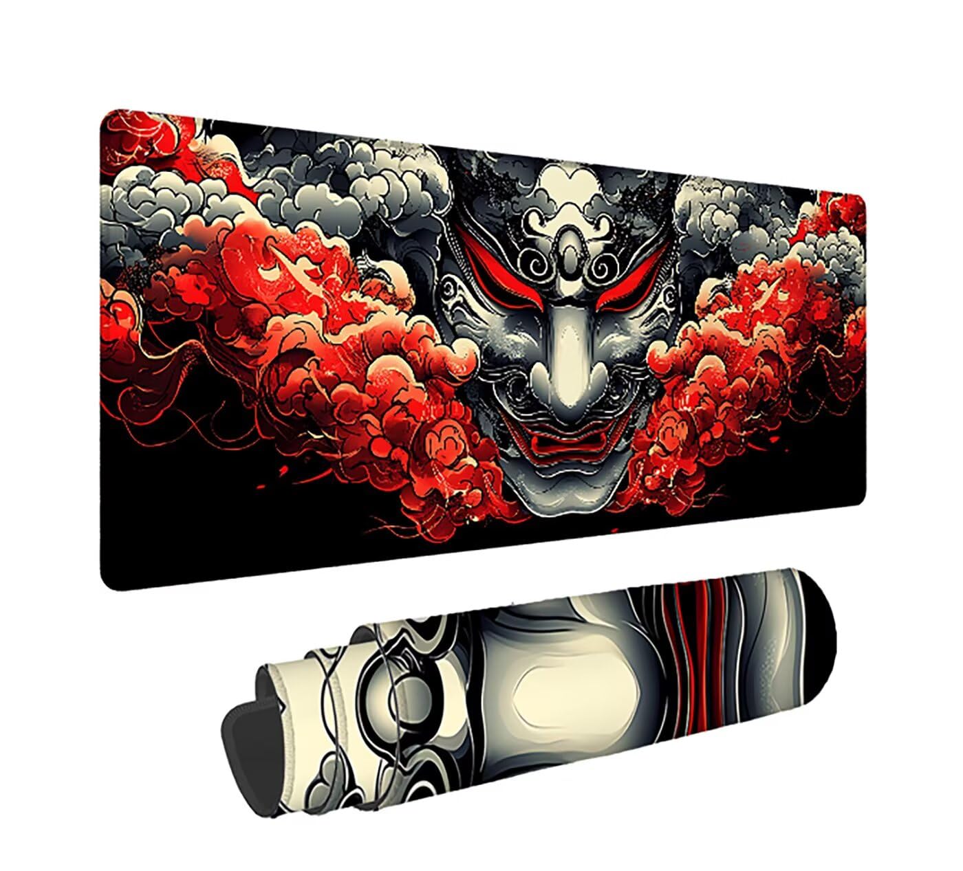 Tapis de Souris XXL Style Japonais - 1200x600x3mm - Noir Grand Tapis de Bureau avec Bords Surpiqués et Antidérapant Résistant à l'eau pour PC, Portable Améliore la précision et la Vitesse. LJ-2178