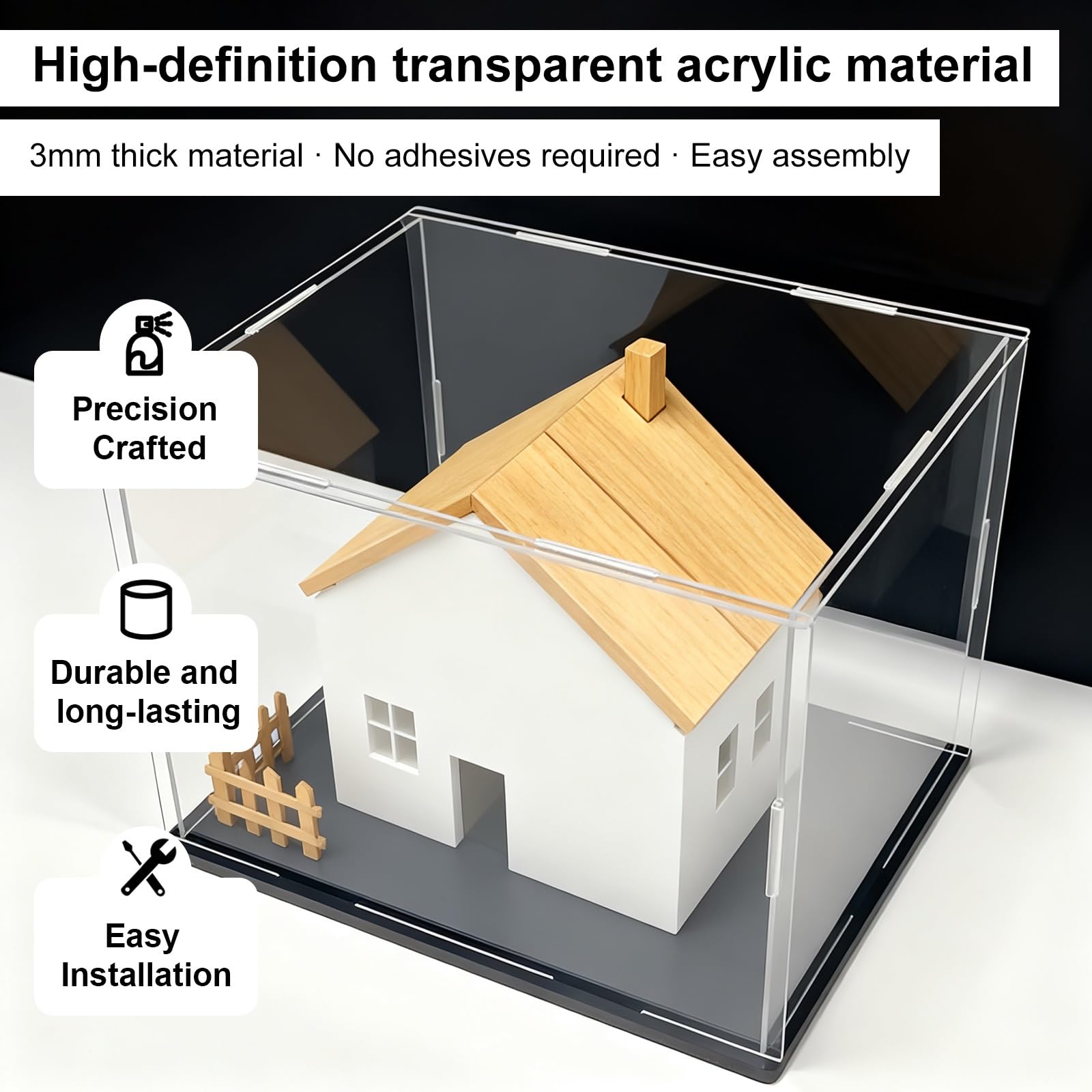 ROFBIHG Teca Plexiglass duży przezroczysty akrylowy stojak ekspozycyjny, plastikowy prostokątny wyświetlacz, wzmocniony samodzielny gablot, do figurek, zabawek, przedmiotów kolekcjonerskich (biały