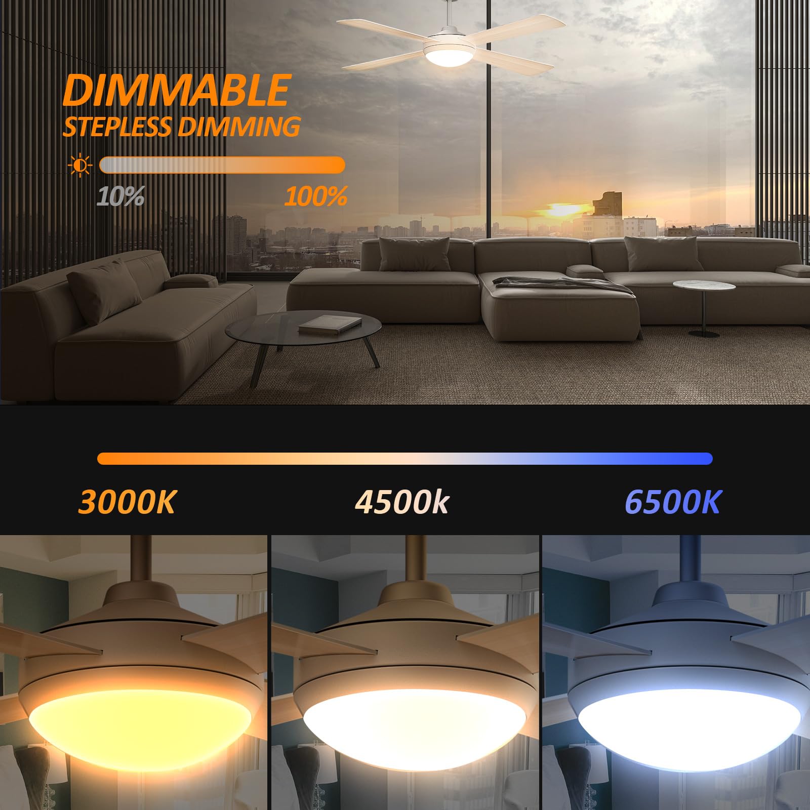 HOOLED 132cm Ventilatore da Soffitto con Luce, Lampadario Ventilatore da Soffitto con Timer, Luminosità e Temperatura Colore Regolabili, Plafoniera Ventilatore Soffitto, Silenzioso Ceiling Fan