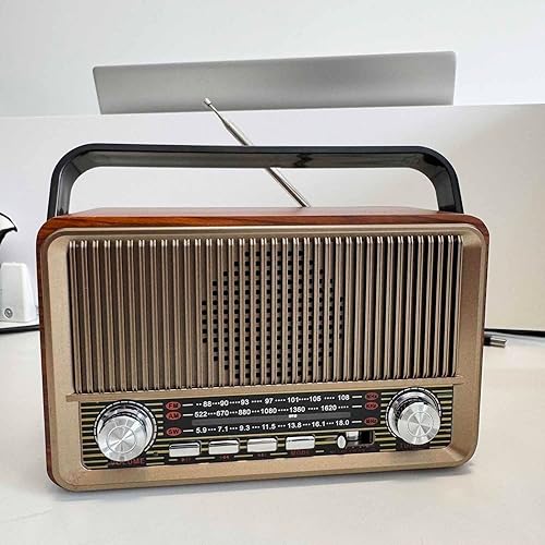 Miniatura 6 de Radio AMFM retro con altavoz Bluetooth y función de reproducción de TFUSB, radio de diseño vintage con dial de sintonización grande, batería de