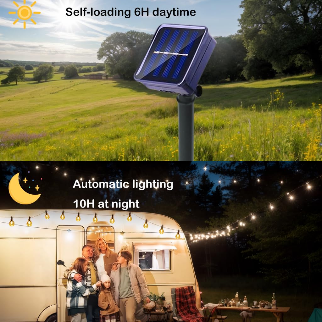 Hqynss Solar Fairy Lights Outdoor, 72ft/22m 100 LED Warm White, 8 Modes - Image 2