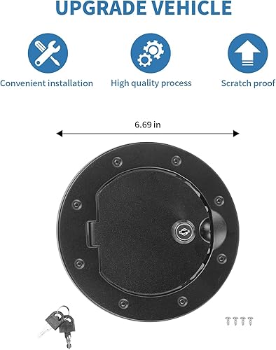 Miniatura 4 de Para Jeep JK Tapa de Gas Cubierta de Puerta Aleación de Aluminio con Cerradura de Llave para Jeep Wrangler JK JKU 2007-2017 Accesorios Exterior Negro