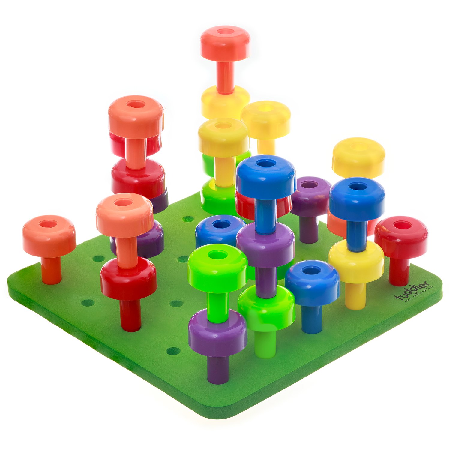 Pegs Educational Board zawiera szereg jasnych kolorowych układanek/zabawka edukacyjna Montessori dla dzieci + karta ze wzorem + worek gimnastyczny do przechowywania zabawek + ebook