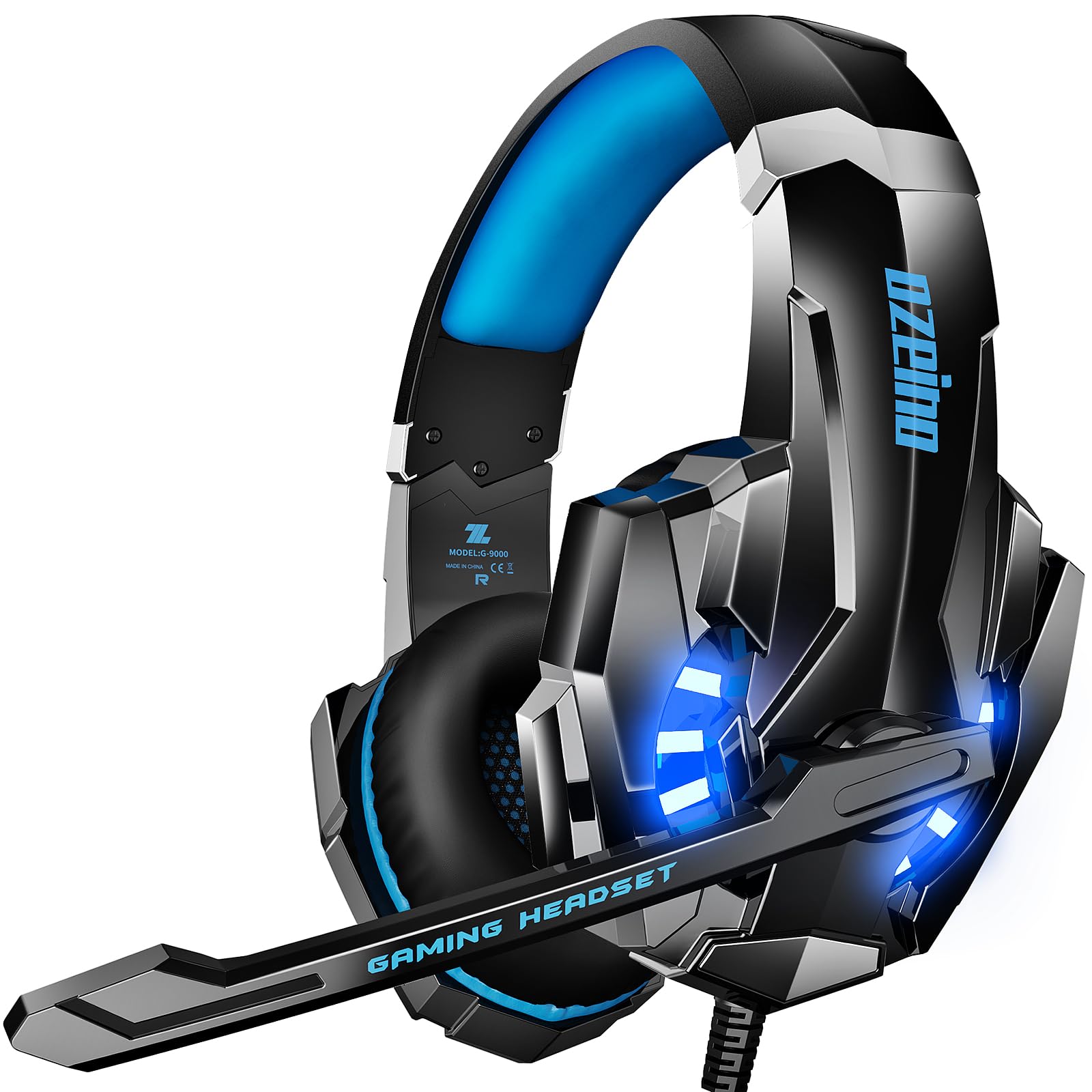 Ozeino Cascos Gaming para Ps4 Ps5 PC Switch Xbox, Auriculares Gaming con Sonido 3D Estéreo Micrófono de Cancelación de Ruido Luz RGB, Cascos con Cable para Laptop Teléfono Mac