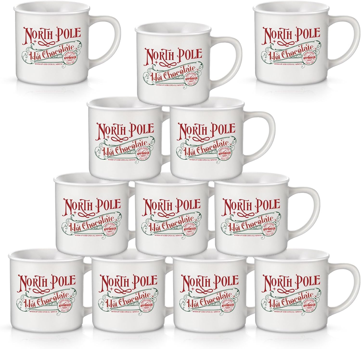 Yaomiao 12 Pcs Christmas Coffee Mugs North Pole Hot Cocoa Chocolate Mugs Santa Xmas Enamel Cup with Handle for Holiday Gift Family Employee Christmas Party Vacation Cup (Ceramics)