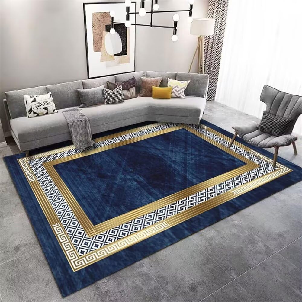 Tapis enfant bleu 200x200 anti-glisse pour grand salon et bureau