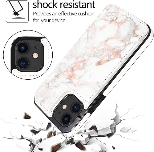 Miniatura 7 de uCOLOR Funda de piel con tapa para iPhone 11 de 6.1 pulgadas, funda protectora para niñas con tarjetero y soporte, diseño de mármol de oro rosa