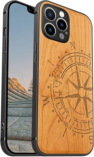 Miniatura 75 de Carveit Funda magnética de madera para iPhone 12 [madera natural y TPU suave negro] a prueba de golpes, funda de madera única y elegante compatible